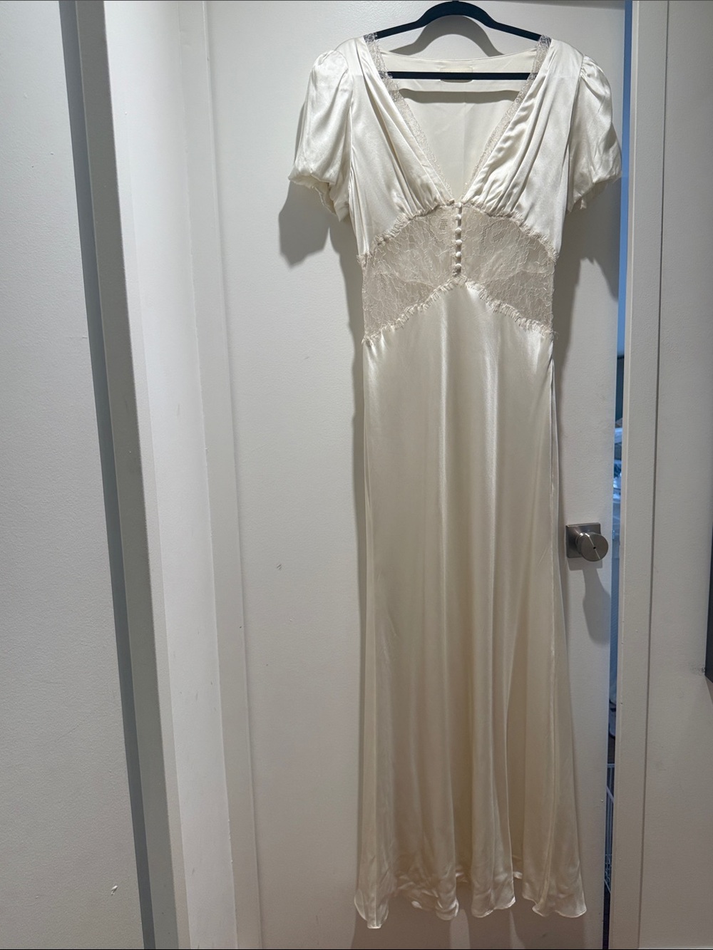 Ivory Satin Lace Waist Maxi Dress